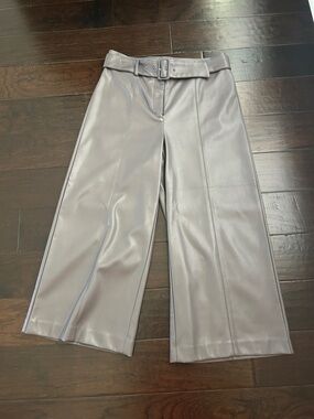 Wide-Leg Faux Leather Crop Pants with Belt -